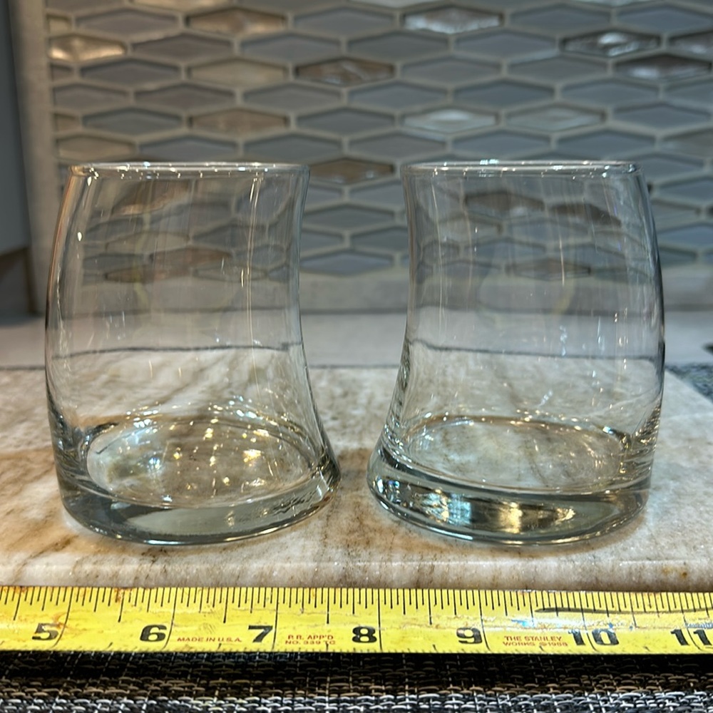 2 LIBBEY BRAVURA CLEAR GLASS LOW BALL CURVED DRINKING TUMBLERS 12 OZ